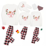 Christmas Matching Family Pajamas Smile Oh Deer Antlers Plaids Pajamas Set