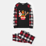 Christmas Matching Family Pajamas Christmas Exclusive Design Santa Claus Deer Gift Box Black Plaids Pajamas Set