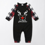 Christmas Matching Family Pajamas Exclusive Design Merry Christmas Deer Head Black White Plaids Pajamas Set