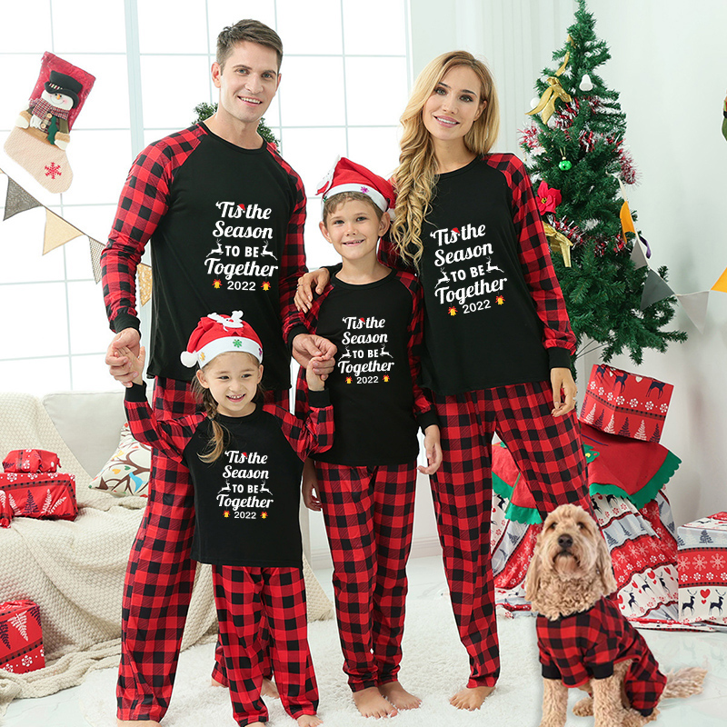 2022 Christmas Matching Family Pajamas Merry Christmas Season To Be Together Black Pajamas Set
