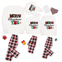icusromiz Christmas Matching Family Pajamas Exclusive Design Checkered Squares Merry Christmas White Pajamas Set