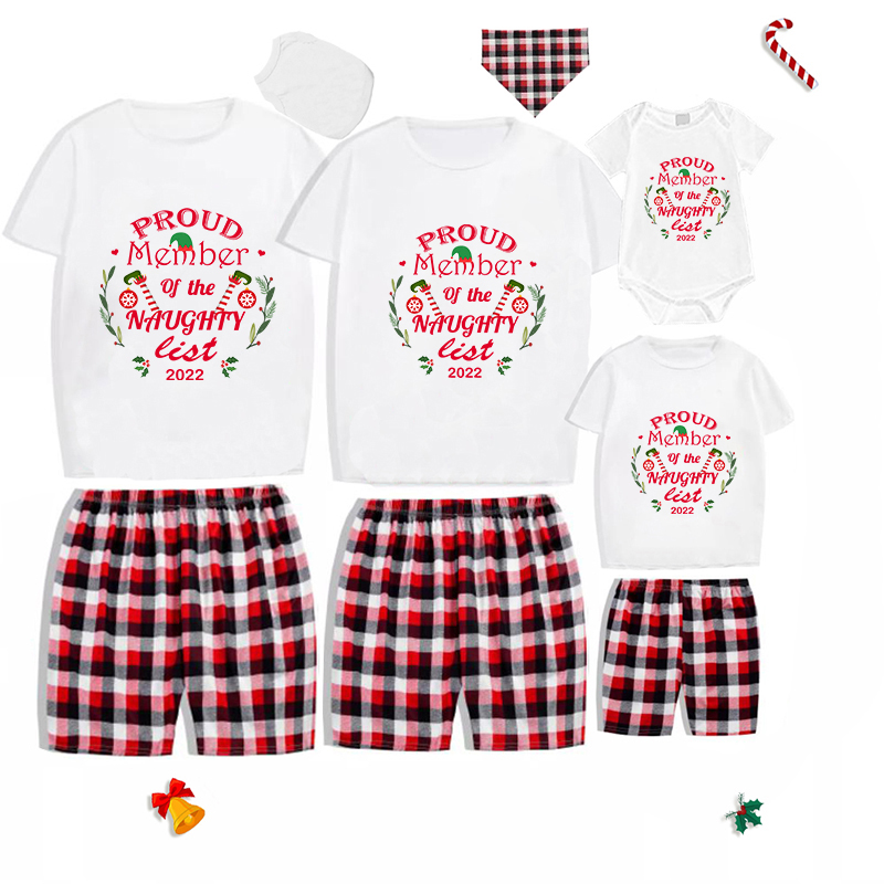 2022 Christmas Matching Family Pajamas Exclusive Design Wreath Crutch Naughty List Short Pajamas Set