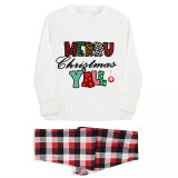 icusromiz Christmas Matching Family Pajamas Exclusive Design Checkered Squares Merry Christmas White Pajamas Set