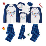 Christmas Matching Family Pajamas Exclusive Design Smail Deer Antlers Blue Plaids Pajamas Set