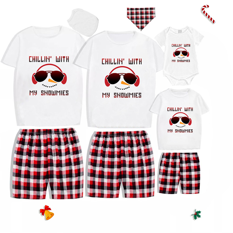 Christmas Matching Family Pajamas Exclusive Design Snowmies with Sunglasses Short Pajamas Set