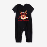 Christmas Matching Family Pajamas Exclusive Design Merry Christmas Deer Head with Hat Black Pajamas Set