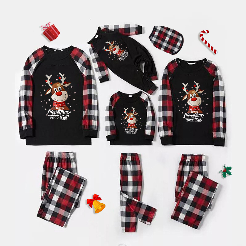 2022 Christmas Matching Family Pajamas Christmas Exclusive Design Deer Head Snowflake Merry Christmas Red Pajamas Set
