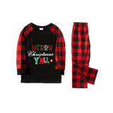 Christmas Matching Family Pajamas Exclusive Design Checkered Squares Merry Christmas Black Pajamas Set
