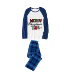 Christmas Matching Family Pajamas Exclusive Design Checkered Squares Merry Christmas Blue Pajamas Set