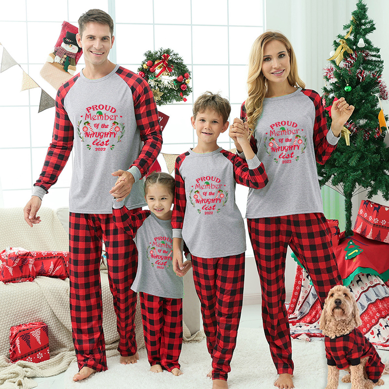 2022 Proud Member OF Naughty List White Christmas Matching Family Pajamas Set