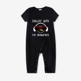 Christmas Matching Family Pajamas Exclusive Design Snowmies with Sunglasses Black Pajamas Set