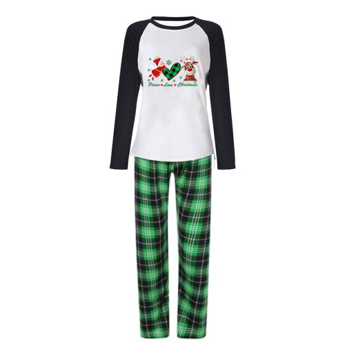 Christmas Matching Family Pajamas Exclusive Design Angle Heart Deer Green Plaids Pajamas Set