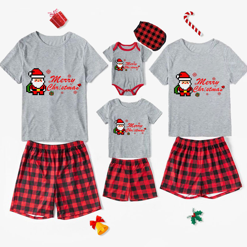 Christmas Matching Family Pajamas Exclusive Design Merry Christmas Puzzle Santa Claus Short Pajamas Set