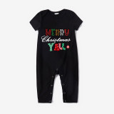 Christmas Matching Family Pajamas Checkered Squares Y'all Merry Christmas Black Pajamas Set