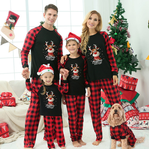 2022 Christmas Matching Family Pajamas Christmas Exclusive Design Deer Head Snowflake Merry Christmas Black Pajamas Set