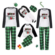 Christmas Matching Family Pajamas Exclusive Design Checkered Squares Merry Christmas Blue Pajamas Set