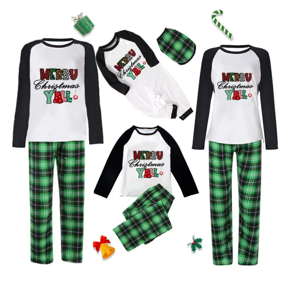 Christmas Matching Family Pajamas Exclusive Design Checkered Squares Merry Christmas Blue Pajamas Set