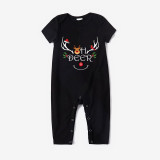 Christmas Matching Family Pajamas Smile Oh Deer Antlers Black Pajamas Set
