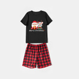 Christmas Matching Family Pajamas Exclusive Design Merry Christmas Santa Claus and Deer Gift Box Black Pajamas Set