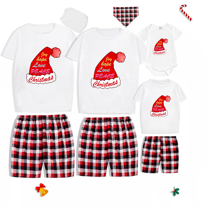 Christmas Matching Family Pajamas Joy Hope Love Peace Christmas Hat Short Pajamas Set