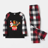 Christmas Matching Family Pajamas Christmas Exclusive Design Santa Claus Deer Gift Box Black Plaids Pajamas Set