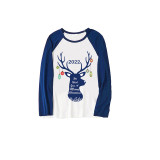 2022 Christmas Matching Family Pajamas Exclusive Design Reindeer Pendant Blue Pajamas Set