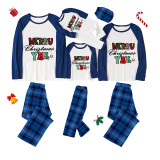 Christmas Matching Family Pajamas Exclusive Design Checkered Squares Merry Christmas Blue Pajamas Set