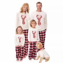 Christmas Matching Family Pajamas Merry Christmas Heart Reindeer Head Plaids Pajamas Set