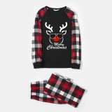 Christmas Matching Family Pajamas Exclusive Design Merry Christmas Deer Head Black White Plaids Pajamas Set