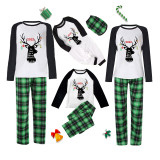 2022 Christmas Matching Family Pajamas Exclusive Design Reindeer Pendant Green Plaids Pajamas Set