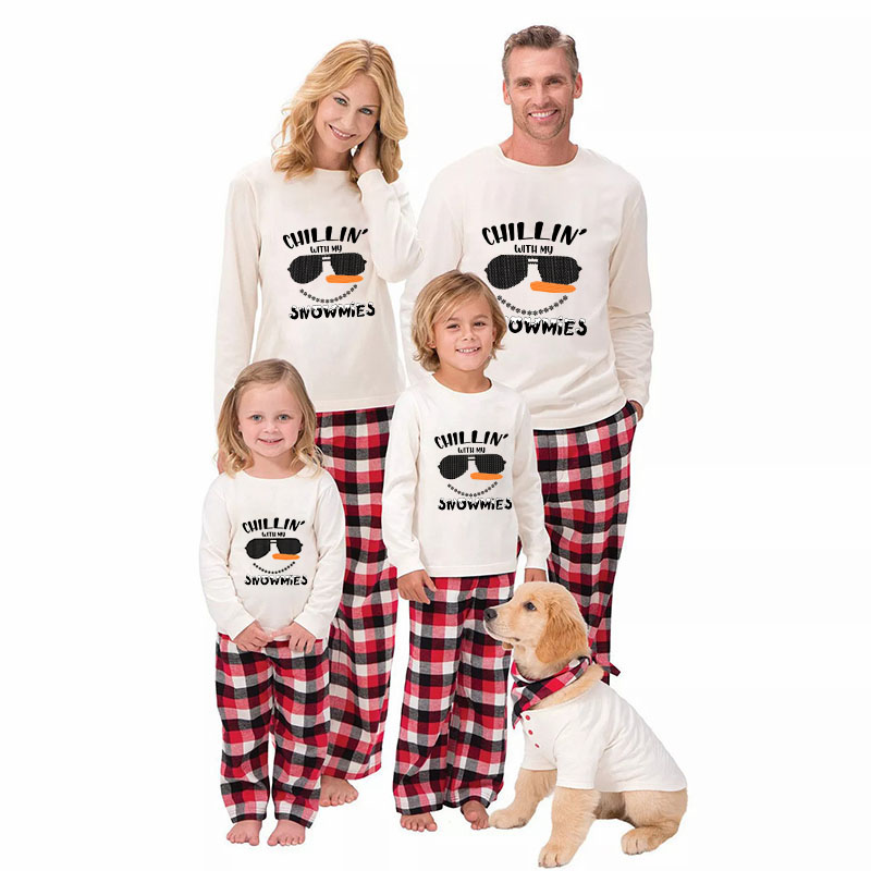 Christmas Matching Family Pajamas Exclusive Design Puzzle Chillin Snowmies White Pajamas Set