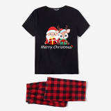 Christmas Matching Family Pajamas Exclusive Design Merry Christmas Santa Claus and Deer Gift Box Black Pajamas Set