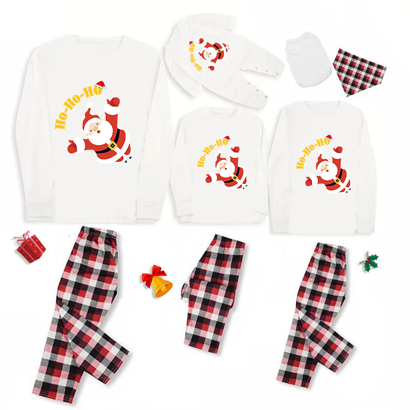 Christmas Matching Family Pajamas Exclusive Design HO HO HO Flying Santa Claus White Pajamas Set