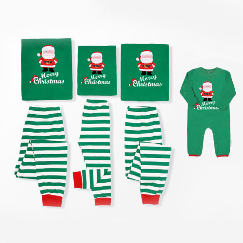 Christmas Matching Family Pajamas Exclusive Design Merry Christmas Snata Claus Green Stripes Pajamas Set