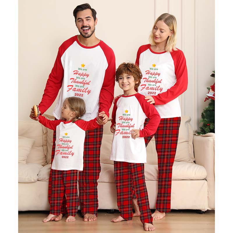 2022 Christmas Matching Family Pajamas We Are Happy Thanksful Family White Pajamas Set