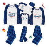 2022 Christmas Matching Family Pajamas Exclusive Design Antler Hat Family Christmas Blue Pajamas Set