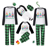 Christmas Matching Family Pajamas Exclusive Colorful Christmas Tree Merry Christmas Green Plaids Pajamas Set