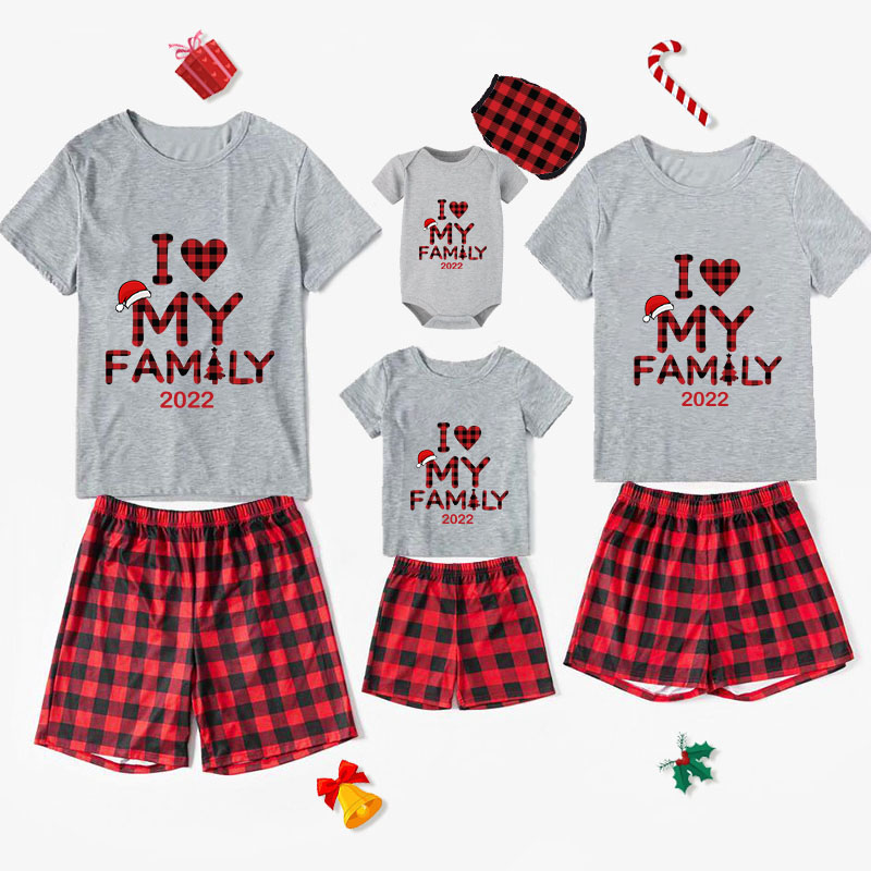 2022 Christmas Matching Family Pajamas Exclusive Design I Love My Family Short Pajamas Set
