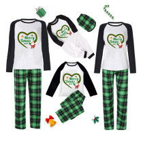 2022 Christmas Matching Family Pajamas Santa Heart Merry Xmas Green Plaids Pajamas Set