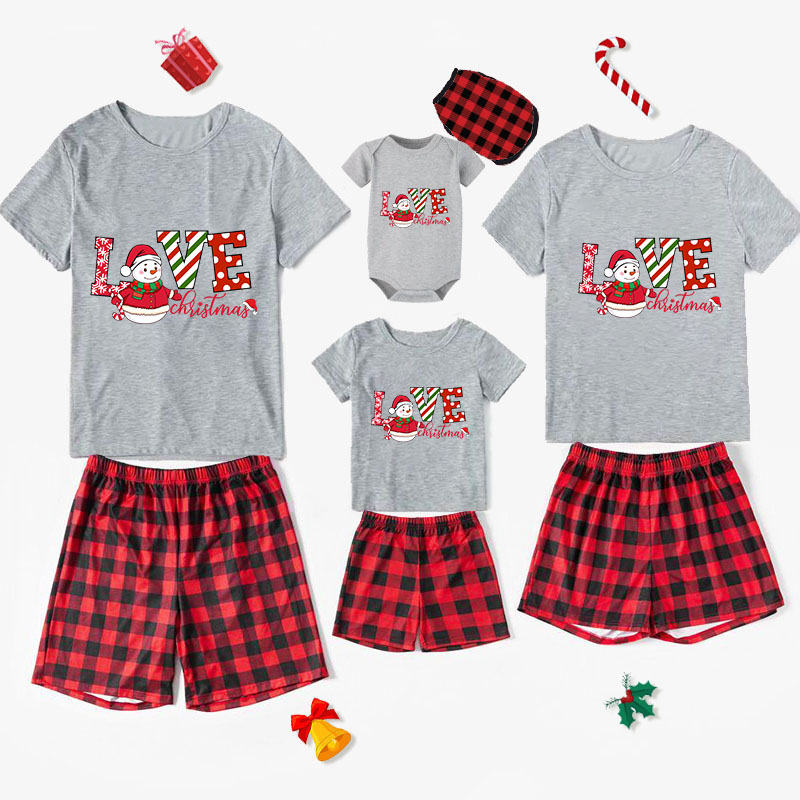 Christmas Matching Family Pajamas Exclusive Snowman LOVE Christmas Short Pajamas Set