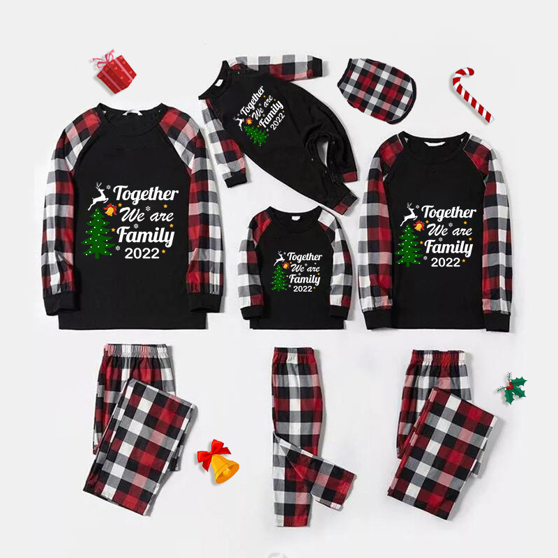 2022 Christmas Matching Family Pajamas Exclusive Family Together Flying Reindeer Black White Plaids Pajamas Set