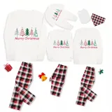 Christmas Matching Family Pajamas Merry Christmas Beatiful Tree White Pajamas Set