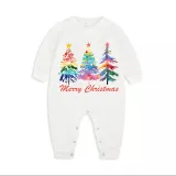 Christmas Matching Family Pajamas Exclusive Colorful Christmas Tree Merry Christmas White Pajamas Set