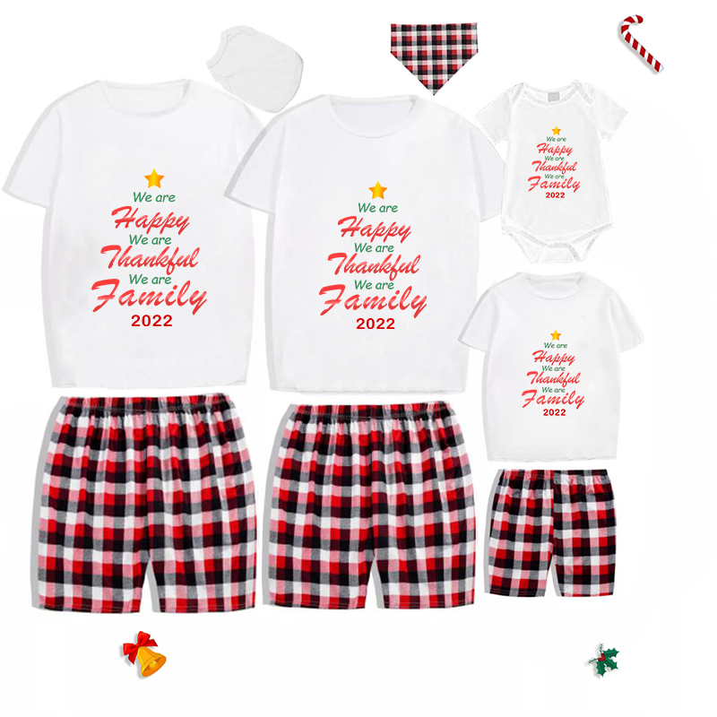 2022 Christmas Matching Family Pajamas We Are Happy Thanksful Family White Short Pajamas Set