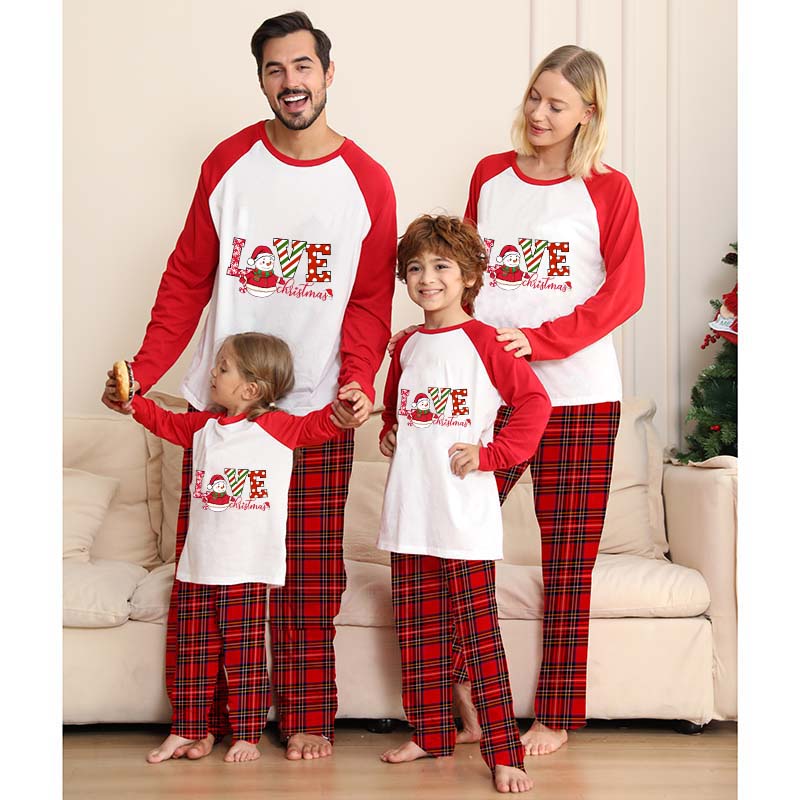 Christmas Matching Family Pajamas Exclusive Snowman LOVE Christmas Gray Pajamas Set