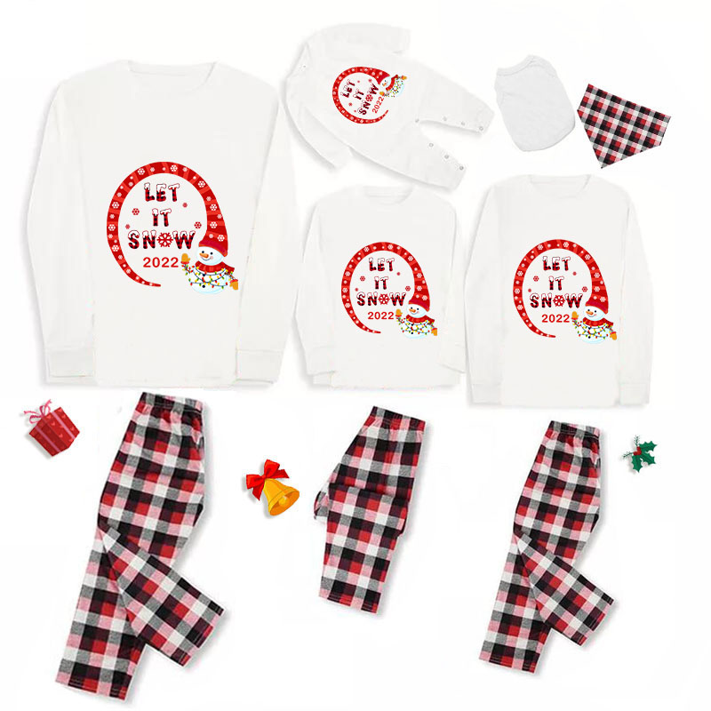 2022 Christmas Matching Family Pajamas Snowman Let It Snow White Pajamas Set