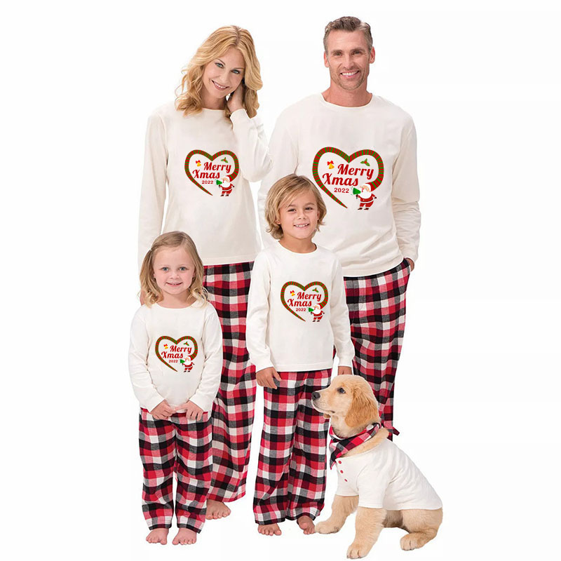 2022 Christmas Matching Family Pajamas Santa Heart Merry Xmas White Pajamas Set
