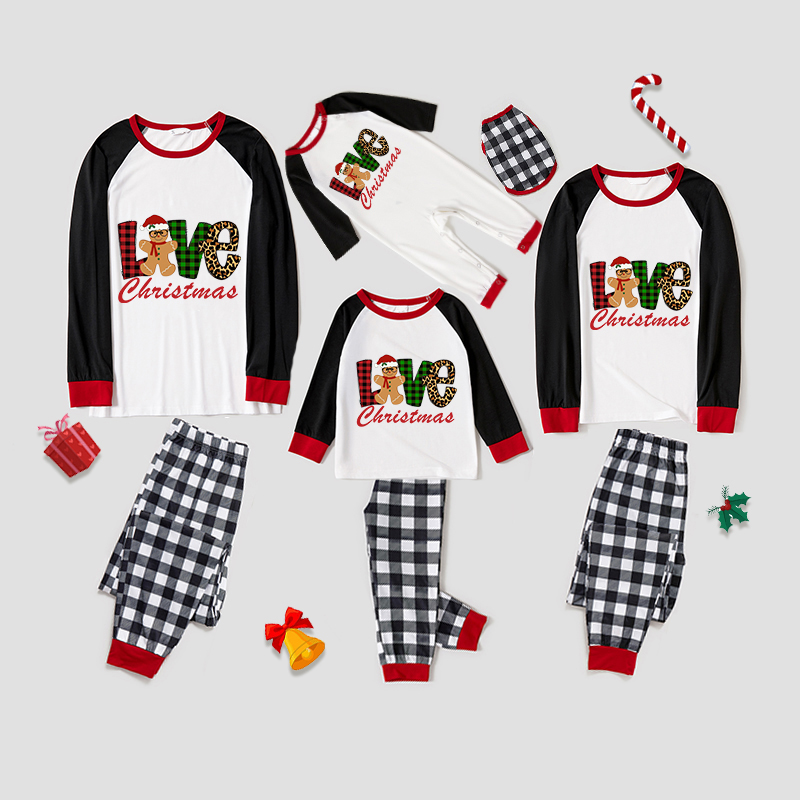 Christmas Matching Family Pajamas Exclusive Design Plaids LOVE Christmas Hat Bear White Pajamas Set