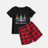 Christmas Matching Family Pajamas Exclusive Colorful Christmas Tree Merry Christmas Black Pajamas Set