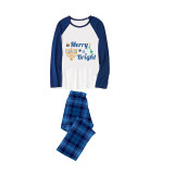 Christmas Matching Family Pajamas Exclusive Design Happy Hanukkah Marry Bright Blue Pajamas Set